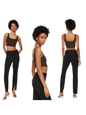 Aritzia Babaton Sculpt Knit Squareneck Cropped Tank Brown Ribbed Sz XS